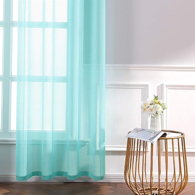 MIULEE 2 Panels Turquoise Semi Sheer Window Curtains Elegant Grommet Top Window Voile Drapes/Treatment Aqua Blue Linen Textured Panels for Bedroom Living Room Decor (54X84 Inches)