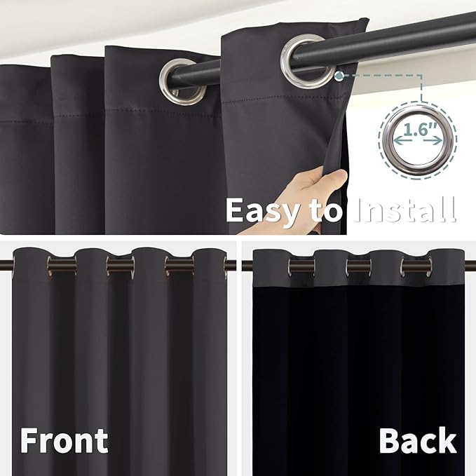 BGment 45 Inch Curtains for Bedroom - Short Blackout Curtains for Small Window/Cafe Thermal Insulated Grommet Drapes, 2 Panels, Each 42 Inch Wide, Dark Grey