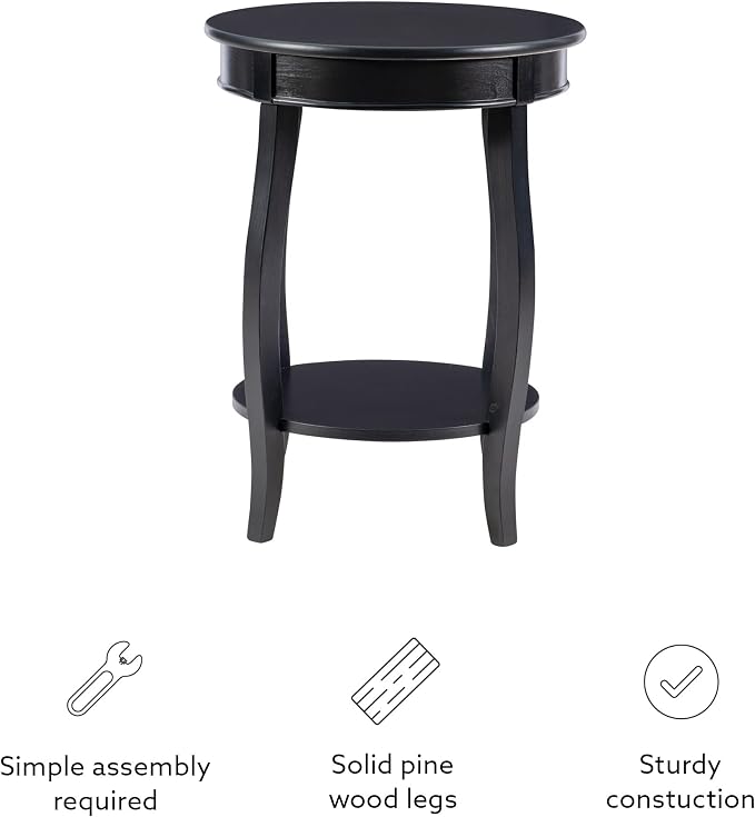 Powell Furniture Round Table with Shelf, Black
