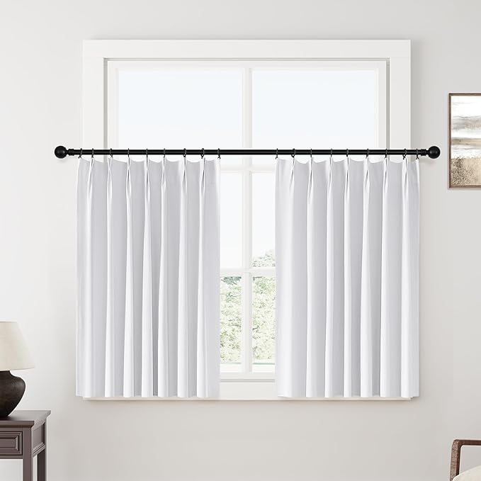 ChrisDowa White Pinch Pleated Blackout Linen Curtains 54 inches Long 2 Panels for Living Room Bedroom Farmhouse Room darking Thermal Insulated Back Tab Hooks Rings Window Treatment Drapes,40x54