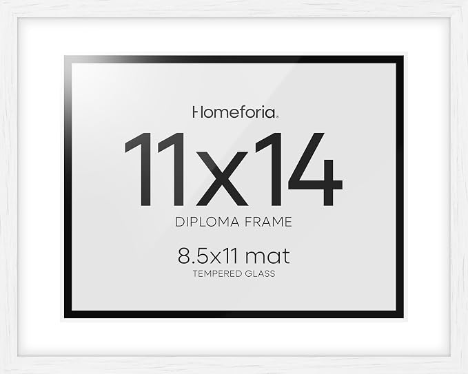Homeforia 11x14 White Diploma Frame, High End White Oak 11 x 14 Certificate Wood Frames with Mat 8.5x11, 14x11 Wooden Document Matted Frame, Award Graduation Frames, Tempered Glass, Wall Kit, Set of 3