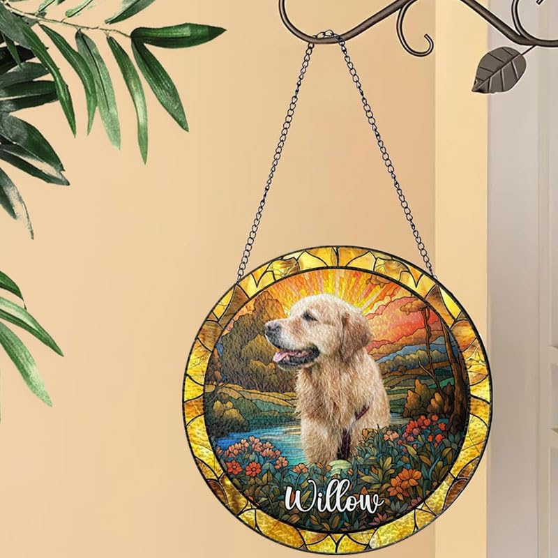 Personalized Stained Glass Suncatcher with Dog Portrait & Name, Custom Window Hanging, Pet Loss Memorial Gift, Dog Lover Keepsake, Unique Decorative Home Decor for Pet Parents