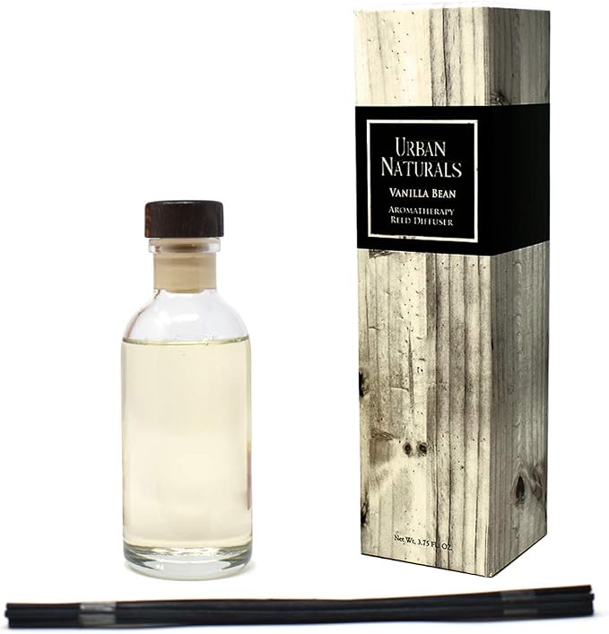 Urban Naturals Reed Diffuser Set, Vanilla Bean - Bathroom Shelf Décor | Scented Oil, Vanilla Cream, Amber & Sweet Tonka Bean, Made in the USA