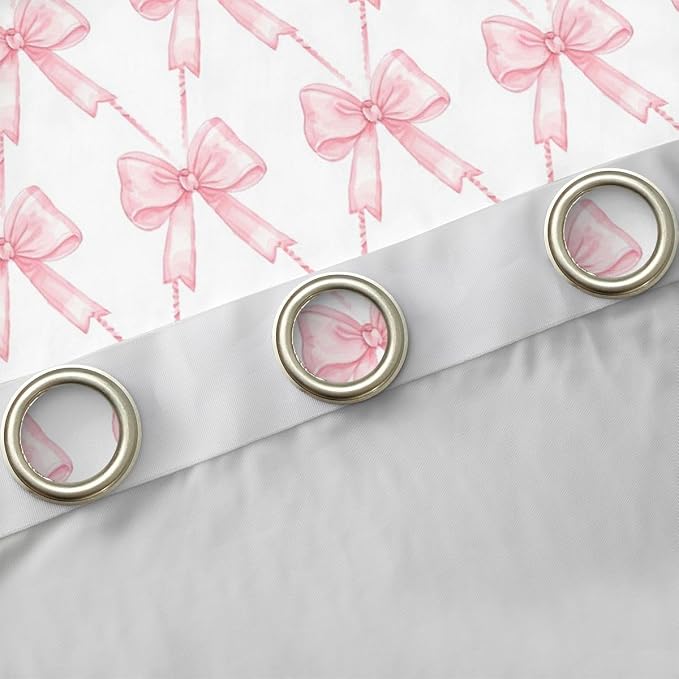 Feelyou Bow Room Darkening Blackout Curtain Boys Girls (2 Panels, 52 x 84 Inch) Pink Girls Bow Curtains for Bedroom Living Room Cute Bowknot Blackout Curtains Kawaii Window Treatments