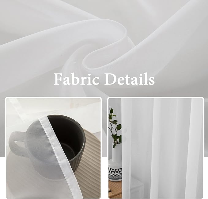 MIULEE 2 Panels Solid Color White Sheer Window Curtains Elegant Window Voile Panels/Drapes/Treatment for Bedroom Living Room (54 X 84 Inches White)