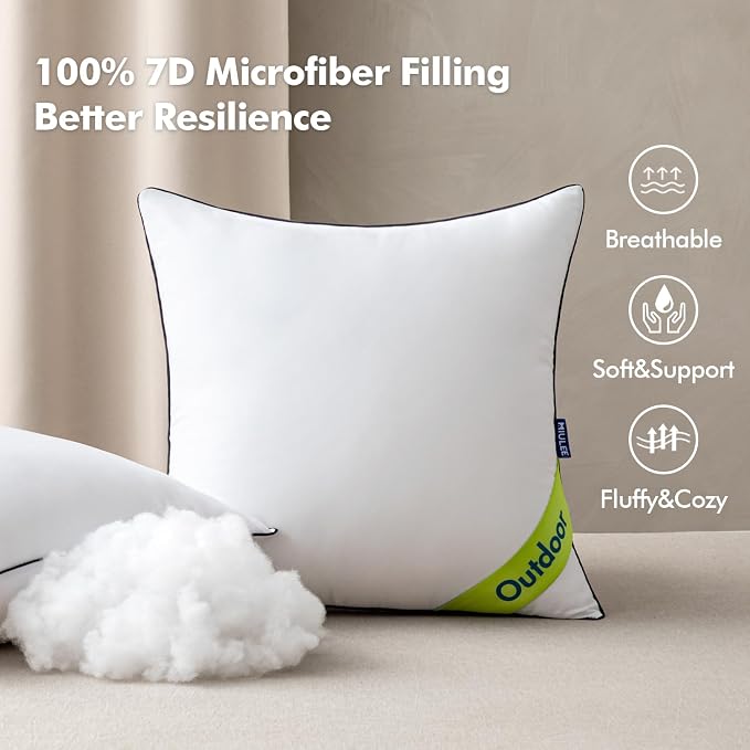 MIULEE 20x20 Outdoor Pillows, Pack of 4 Water Resistant Waterproof Pillow Inserts Decorative Stuffer for Sofa Couch Patio and Garden
