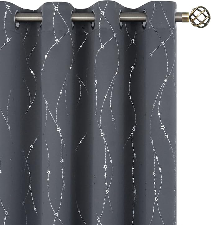 BGment Star & Lines Grey Blackout Curtains 84 Inch Length 2 Panels Set, Thermal Insulated Privacy Grommet Window Drapes for Kids Boys Bedroom, 52 x 84 Inch