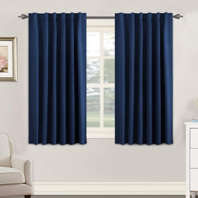 H.VERSAILTEX Blackout Curtains Thermal Insulated Window Treatment Panels Room Darkening Blackout Drapes for Living Room Back Tab/Rod Pocket Bedroom Draperies, 52 x 54 Inch, Navy Blue, 2 Panels