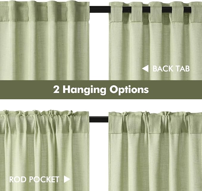 MIULEE Sage Green Kitchen Curtains 36 Inch Length 2 Panels, Soft Thick Linen Textured Semi Sheer Light Filtering Short Cafe Tier Curtains for Small Half Window Bathroom Laundry Back Tab Rod Pocket