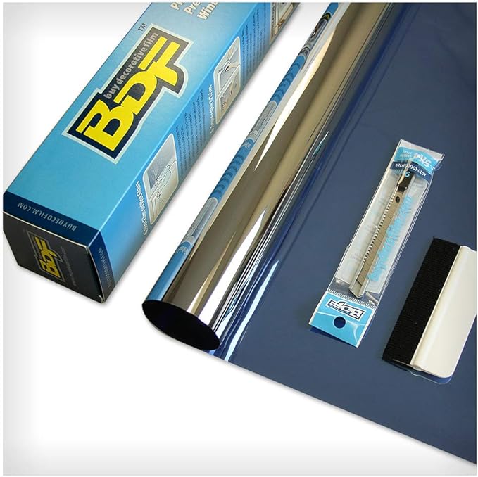 BDF PRBL Window Film Premium Color High Heat Control and Daytime Privacy Blue Outside, Silver Inside - 48in X 24ft