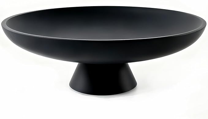 YMXYJM Modern Resin Pedestal Decorative Bowl, Large Fruit Bowl for Kitchen Counter, Stylish Key Bowl for Entryway Table, Matte Black