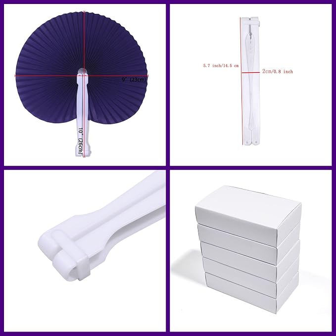 Bestage 20 Pieces Purple Round Paper Fans | Foldable Handheld Fans for Women,Folding Hand Fans for Wedding,Bridal Guest,Church,Party Favors,Dancing,Birthday,DIY