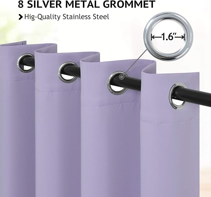 COSVIYA Grommet Room Darkening Curtains 84 inch Length 2 Panels,Thick Polyester Light Blocking Insulated Thermal Window Lilac Curtain Drapes for Bedroom/Living Room,52x84 inches