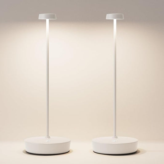 2Pack Cordless LED Table Lamp，Rechargeable Battery Desk Lamps, 3 Color Stepless Dimmable Metal Battery Table Lamps, Portable Table Light