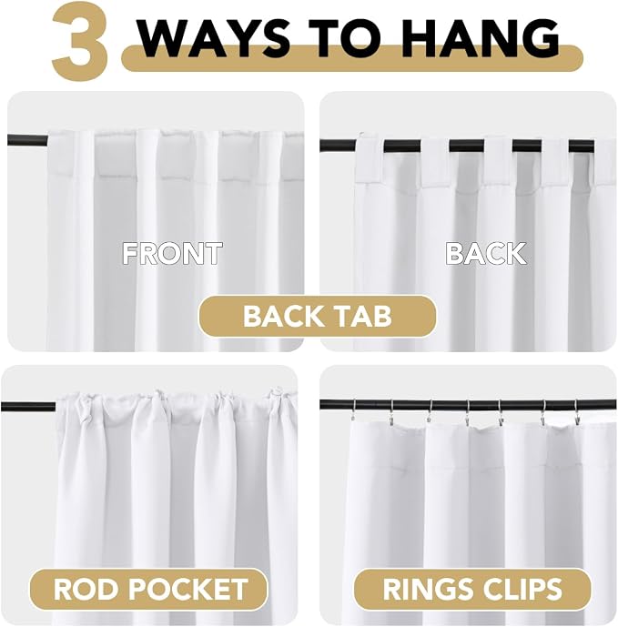 H.VERSAILTEX White Curtains Thermal Insulated Window Treatment Panels Room Darkening Privacy Assured Drapes for Living Room Back Tab/Rod Pocket Bedroom Draperies, 52 x 54 Inch, 2 Panels