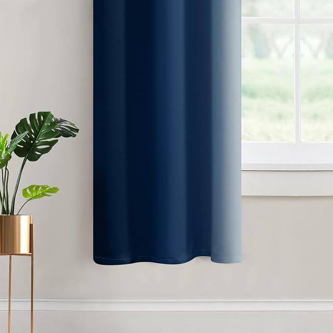Yakamok Ombre Curtains Blue and Greyish White for Living Room,42Wx63L | Room Darkening Curtains 63,Thermal Insulated Gradient Color Drape,Light Blocking Grommet Window Curtains for Bedroom,2 Panels