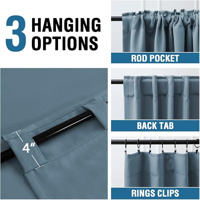 H.VERSAILTEX Blackout Curtains Thermal Insulated Window Treatment Panels Room Darkening Blackout Drapes for Living Room Back Tab/Rod Pocket Bedroom Draperies (2 Panels, Stone Blue, 42 x 63 Inch)