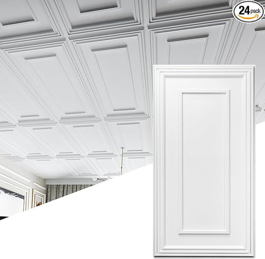 Art3d Drop Ceiling Tiles, 24x48in. White (24-Pack)