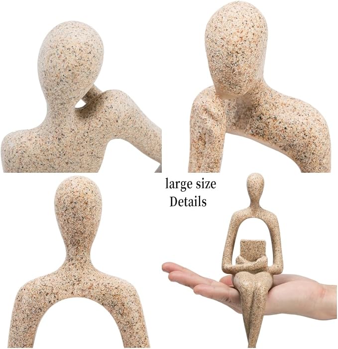 Prettidecor Sandstone Decor Thinker Statue Accents, Set of 3 Thinker Sculptures Office Decor Abstract Resin Decoration on Shelf Table Desk for Living Room Office Bedroom Bookshelf Decor (Large)