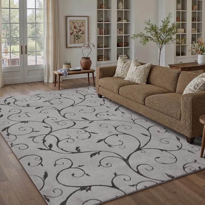 PureCozy Gray Washable Area Rug 6x9 Soft Shag Rugs for Living Room Modern Boho High Pile Non-Shedding Throw Rugs Non Slip Indoor Office Carpet for Playroom Bedroom Home Aesthetic Decor