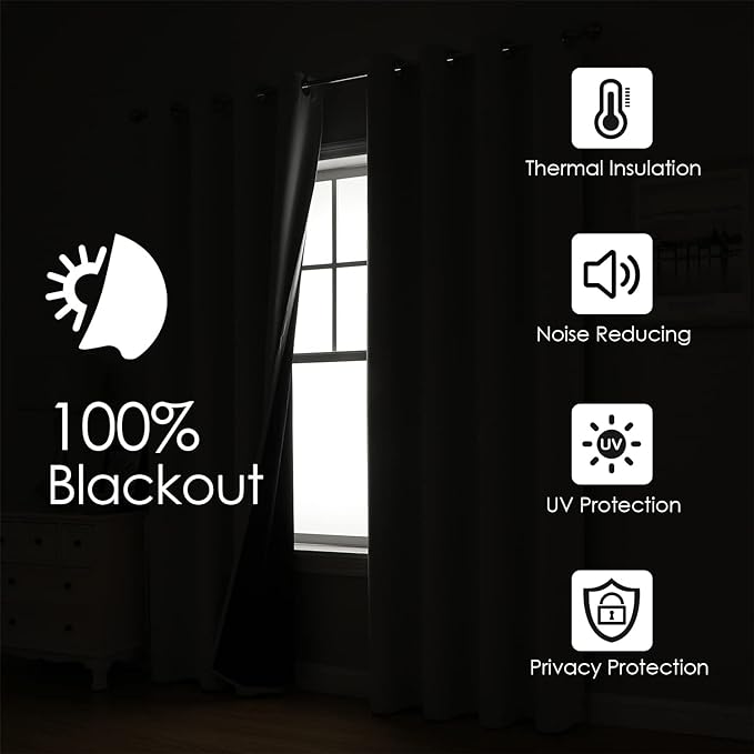 ChrisDowa 100% Blackout Curtains 120 inch Long for Bedroom with Black Liner, 2 Thick Layers Total Blackout Thermal Insulated Grommet Long Window Curtains 2 Panels Set (Burgundy, 52 x 120 Inch)