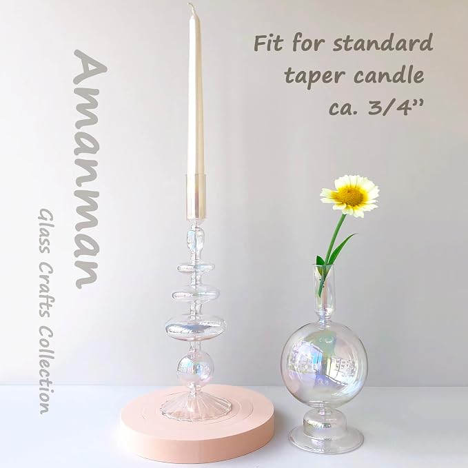 Candle Stick Candle Holder, Glass Candle Holders for Table Centerpiece, Modern Style Iridescent Candle Holder Mixed 4pcs
