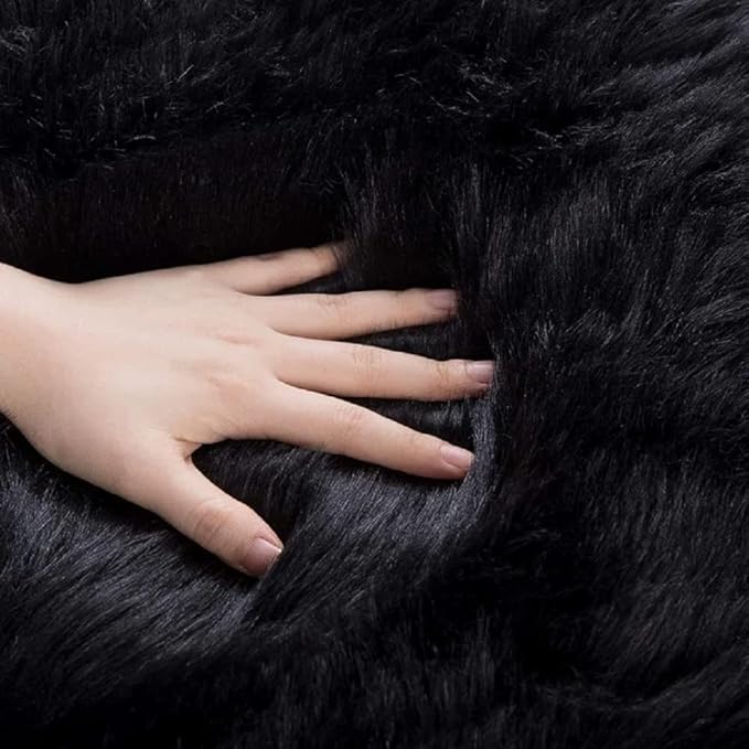 ORINOVA Black Shag Washable Furry Fur Area Rugs for Bedroom Faux Sheepskin Fuzzy Fur Nursery Rug Runners 2x6 Cute Room Décor