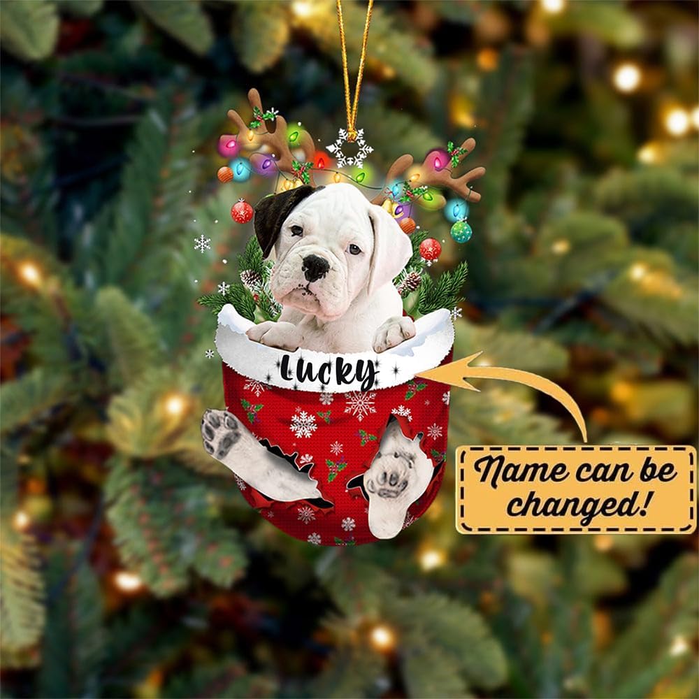 White Boxer Christmas Tree Ornament, Pocket Christmas Decor for Dog Lovers