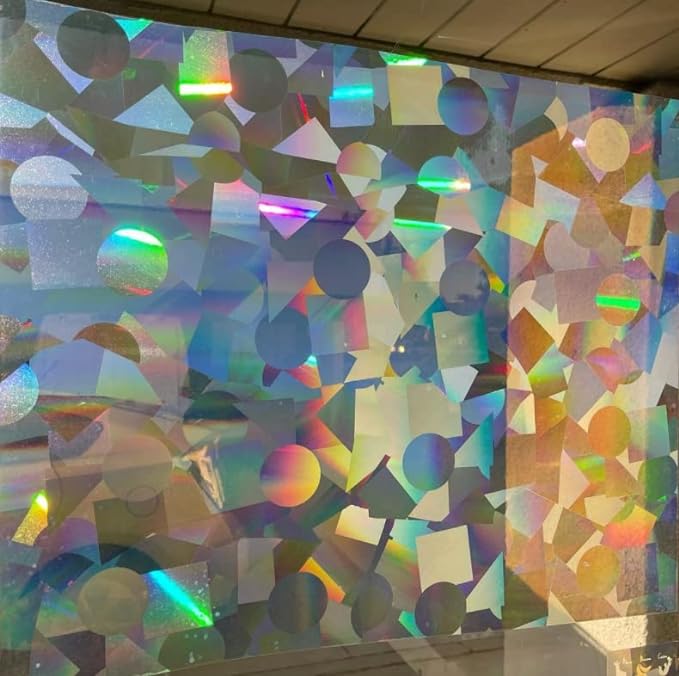 Rainbow Symphony – Rainbow Suncatcher Window Film, Diffraction Window Film, Stained Glass Window Cling, Holographic Prismatic Film, Confetti Pattern, 24" X 36", Made in USA