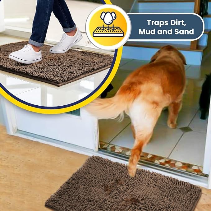 Muddy Mat® | Super Water Absorbent Door Mat Indoor, Microfiber Quick Dry Chenille Entryway Rug, Slip Resistant Front Door Mat, Indoor Mats for Entryway, Machine Washable Pet Rug, Tan 48" x 60"