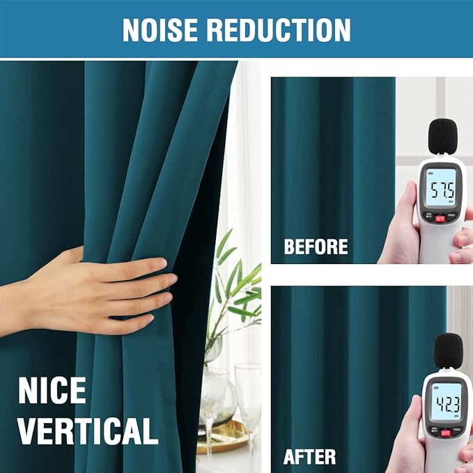 H.VERSAILTEX 100% Blackout Curtains for Bedroom with Black Liner Full Room Darkening Curtains Thermal Back Tab/Rod Pocket Window Treatment Drapes for Living Room, 2 Panels, 42 x 63 Inch, Dark Teal