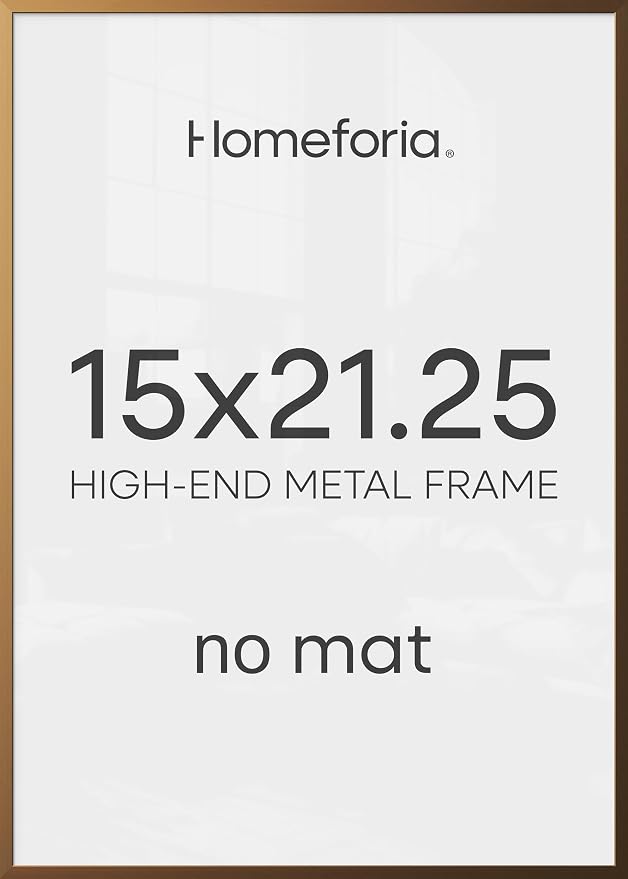 Homeforia 15x21.25 Bronze Puzzle Frame, High End Metal 15 x 21.25 Picture Frames without Mat, 21.25x15 Thin Brass Poster Frame for Wall, 15by21.25 Puzzle Art Frames, Tempered Glass, Wall Kit, Set of 1