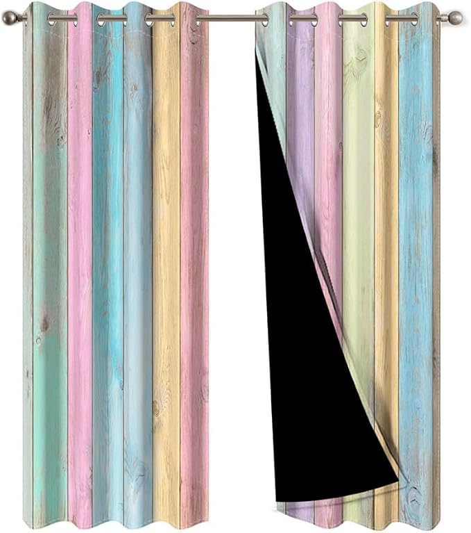 Colorful Wooden Planks Kitchen Curtains Vintage Farm Style Rustic Wood Barn Door Window Curtains Wood Boards Room Darkening Window Drapes for Living Room Bedroom Decor,42x72 inch,2 Panels