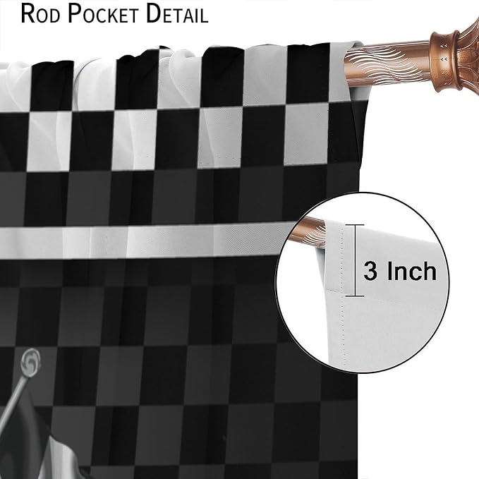 American Flag Window Curtain,Racing Car Black White Checkered Flag Abstract Sports Geometric Cloth Farbic Cafe Dining Room Office Living Room Kitchen Bedroom Drapes, 84x84 in