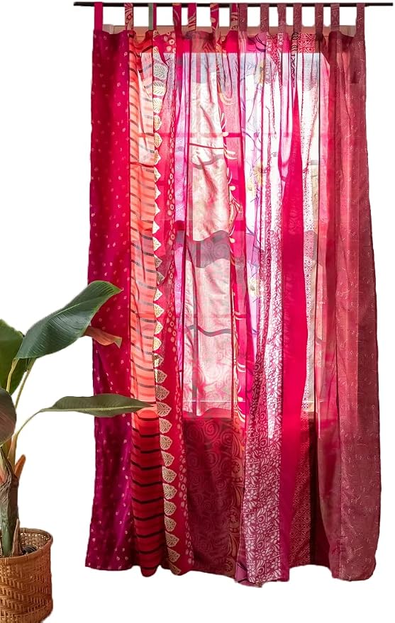 Assorted Hippie Colorful Curtains Light-Filtering – Boho Curtains, Bed Canopy Panel, Tapestry or Window Treatment Patchwork Pink Color (84 X 43 Inches)