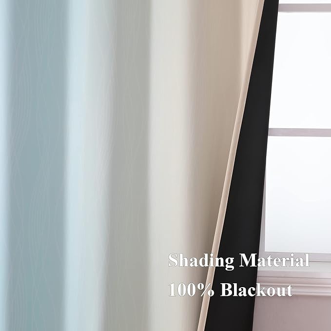 Estelar Textiler Aqua and Beige Ombre Blackout Curtains 45 Inch Length, Light Blocking Gradient Drapes for Bedroom, Thermal Insulated Grommet Curtains for Bathroom,52Wx45L,2 Panels