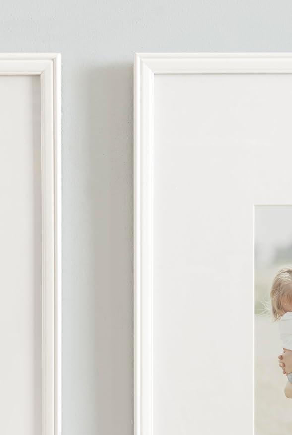 Kate and Laurel Adlynn Coastal Rectangle Picture Frame Set of 3, 16 x 20 matted to 8 x 10, White, Modern Three-Piece Photo Frame Set for Gallery Wall Decor in Living Room Wall Display