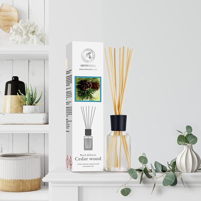 Cedarwood Reed Diffuser 3.4 Fl Oz - Scented Reed Diffuser Gift Set - Best for Aromatherapy - Home - Room Air Fresheners - Cedarwood Essential Oil - by Aromatika (Pack of 2)