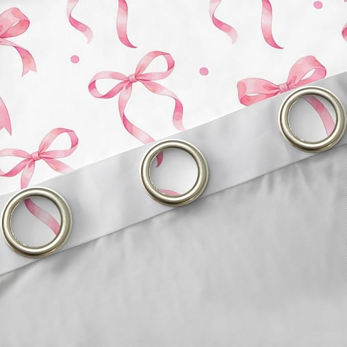 Feelyou Girls Bow Blackout Curtains Pink Bowknot Darkening Drapes for Bedroom Living Room Dreamy Princess Thermal Insulated Shades Coquette Aesthetic Window Treatments, 2 Panels 38 x 54 Inch Cute
