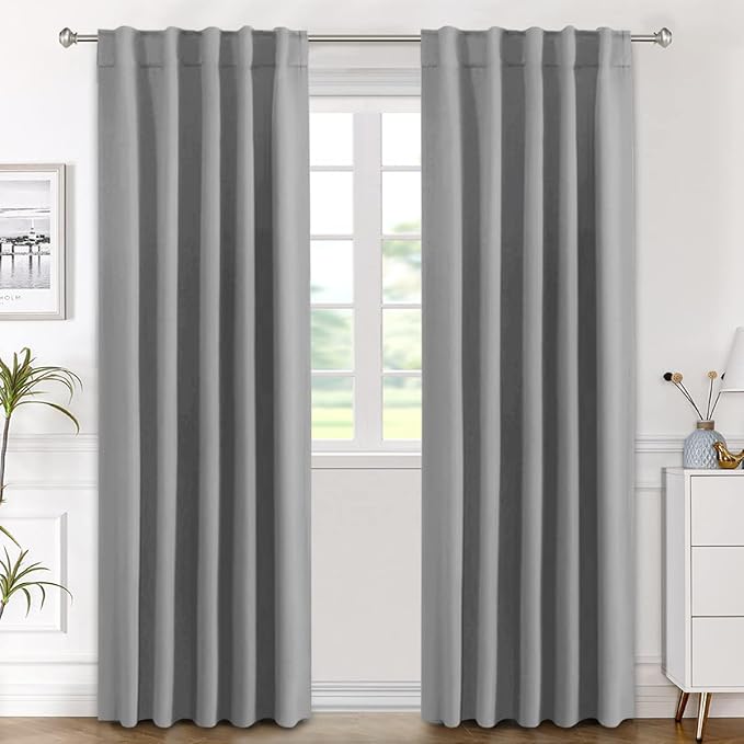 H.VERSAILTEX Blackout Curtains Thermal Insulated Window Treatment Panels Room Darkening Blackout Drapes for Living Room Back Tab/Rod Pocket Bedroom Draperies (2 Panels, Grey, 42 x 84 Inch)