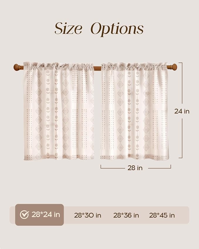 Miss Adola Farmhouse Kitchen Tier Curtains - 24 Inch Length Linen Blend Boho Cafe Curtains Striped Beige Small Window Treatments Over Sink Rod Pocket for Bathroom Living Room Light Filtering, 2 Panels