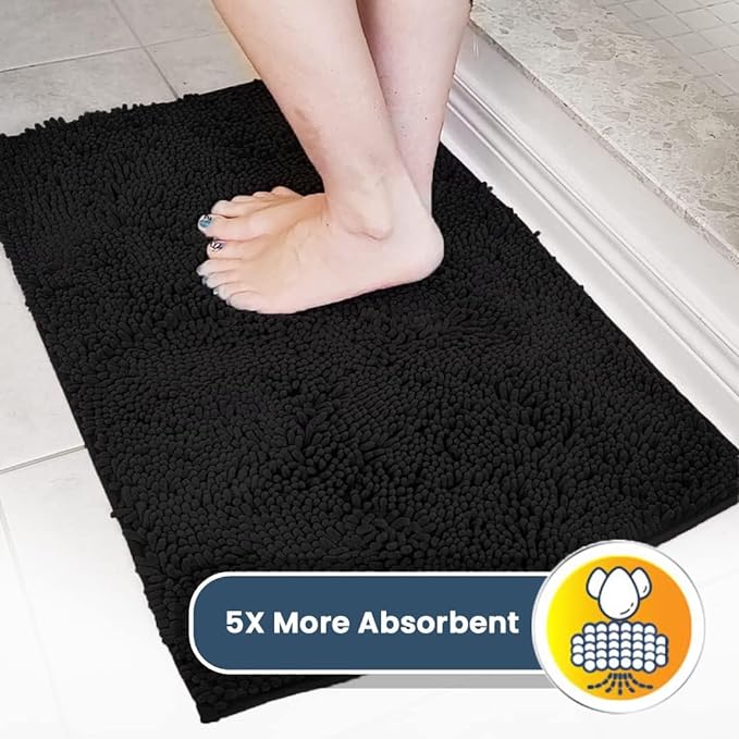 Muddy Mat® | Super Water Absorbent Door Mat Indoor, Microfiber Quick Dry Chenille Entryway Rug, Slip Resistant Front Door Mat, Indoor Mats for Entryway, Machine Washable Pet Rug, Black 36"x72"