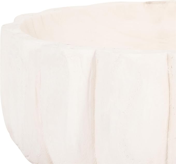 Decorative Wood Scalloped Bowl for Coffee Table Decor - Centerpiece Table Decorations for Home, Kitchen, Living Room, and Dining Room - Functional Bowl for Accessories, Candy, and Key - 4", White