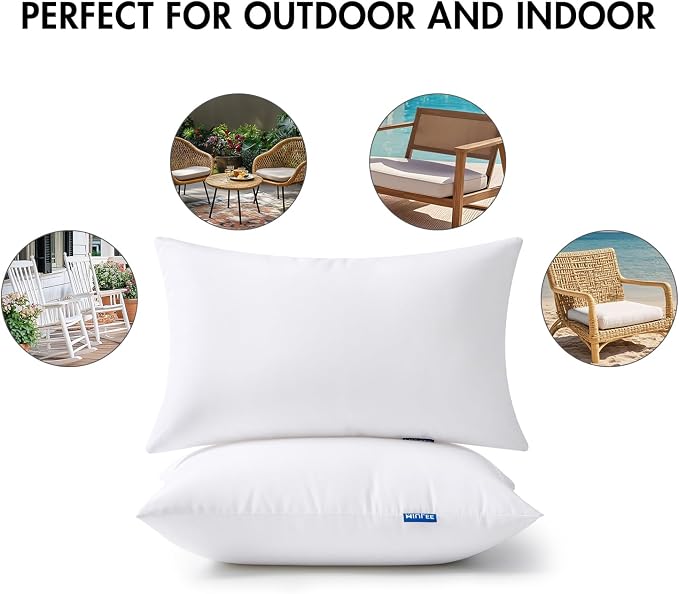 MIULEE 12x20 Outdoor Pillows,Set of 4 Throw Pillows Waterproof,Soft Support Throw Inserts Decorative Water Resistant for Patio Furniture and Garden