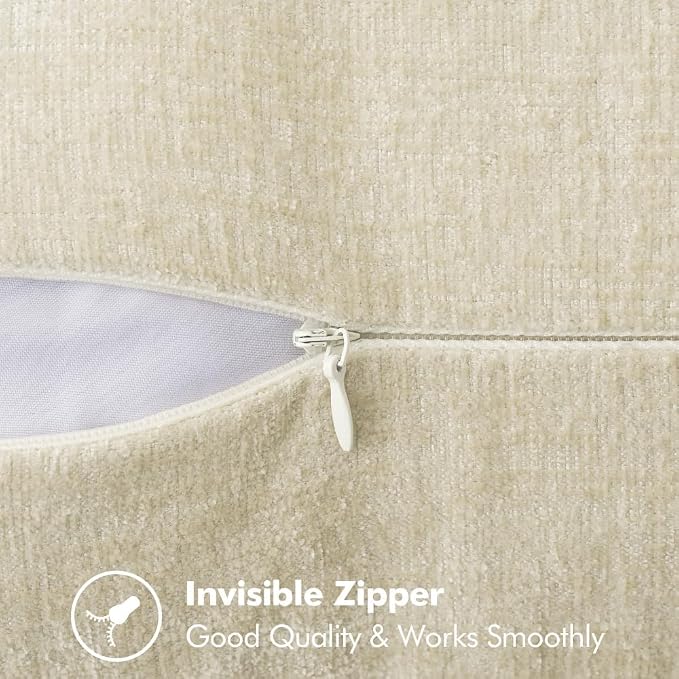 MIULEE Pack of 2 Pillow Covers 16x16 Inch Cream White Farmhouse Decorative Throw Pillow Covers with Stitched Edge Soft Chenille Solid Dyed Couch Pillow Covers for Sofa Bed Living Room