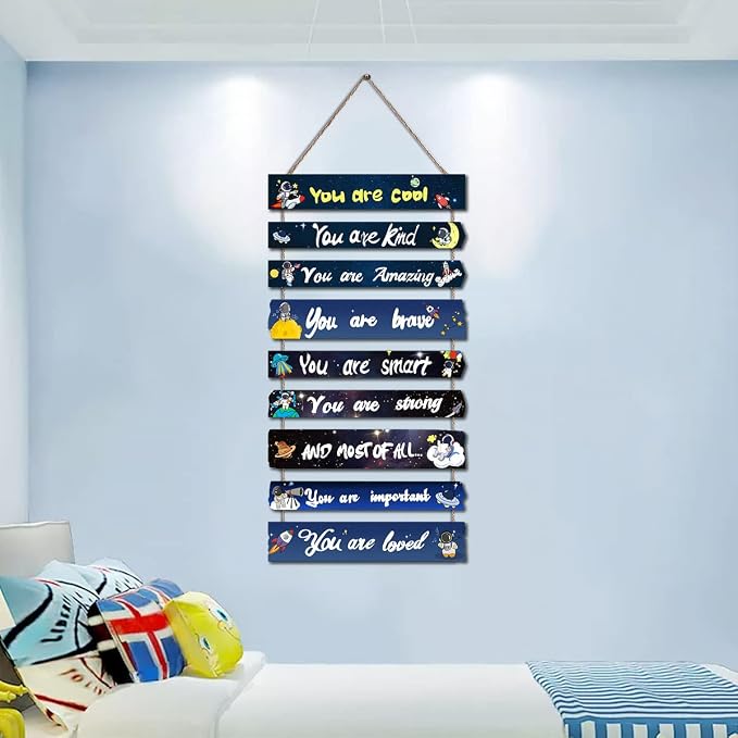 JEVUVU Outer Space Room Decor for Teen Boys Aesthetic, Cool Bedroom Wall Decor for Baby Boy, Navy Blue Kids Wall Art Signs, Fun Stuff Black Decorations for Nursery Bed Room Dorm Classroom Bathroom