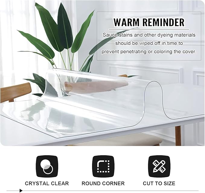 Royhom Clear Table Protector 31.5 x 63 Inch - 2mm Thick Plastic Table Cover, Clear Table Cover Protector Rectangle, Waterproof PVC Desk Mat for Coffee Table, Writing Desk, Dining Room, Dresser