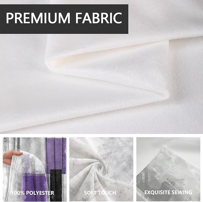 AAtter Purple Grey and Black Window Curtain Abstract Gray White Lavender Geometric Lilac Violet Silver Long Wide Living Room Bedroom Drapes Treatment Fabric 1 Pair, 52" W x 84" L, Modern