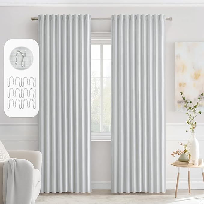MIULEE Back Tab Light Blocking Curtains 84 Inch Length 2 Panels Set for Living Room Bedroom, Greyish White Rod Pocket/Pinch Pleated Thermal Insulated Room Darkening Blackout Curtains 84 Inches Long