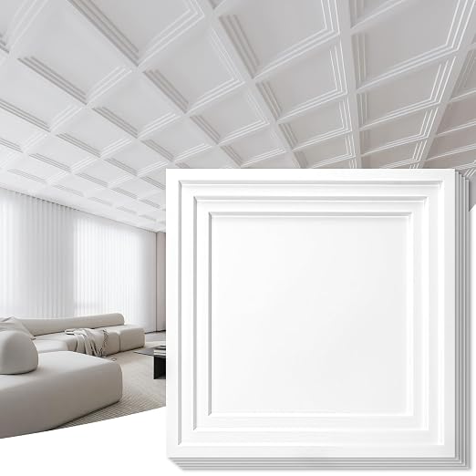 Art3d 24-Pack 24x24 Inch PVC Waterproof Drop Ceiling Tiles for Home Décor - 2x2 ft 3D Modern Ceiling Panel for Suspended Grid, White